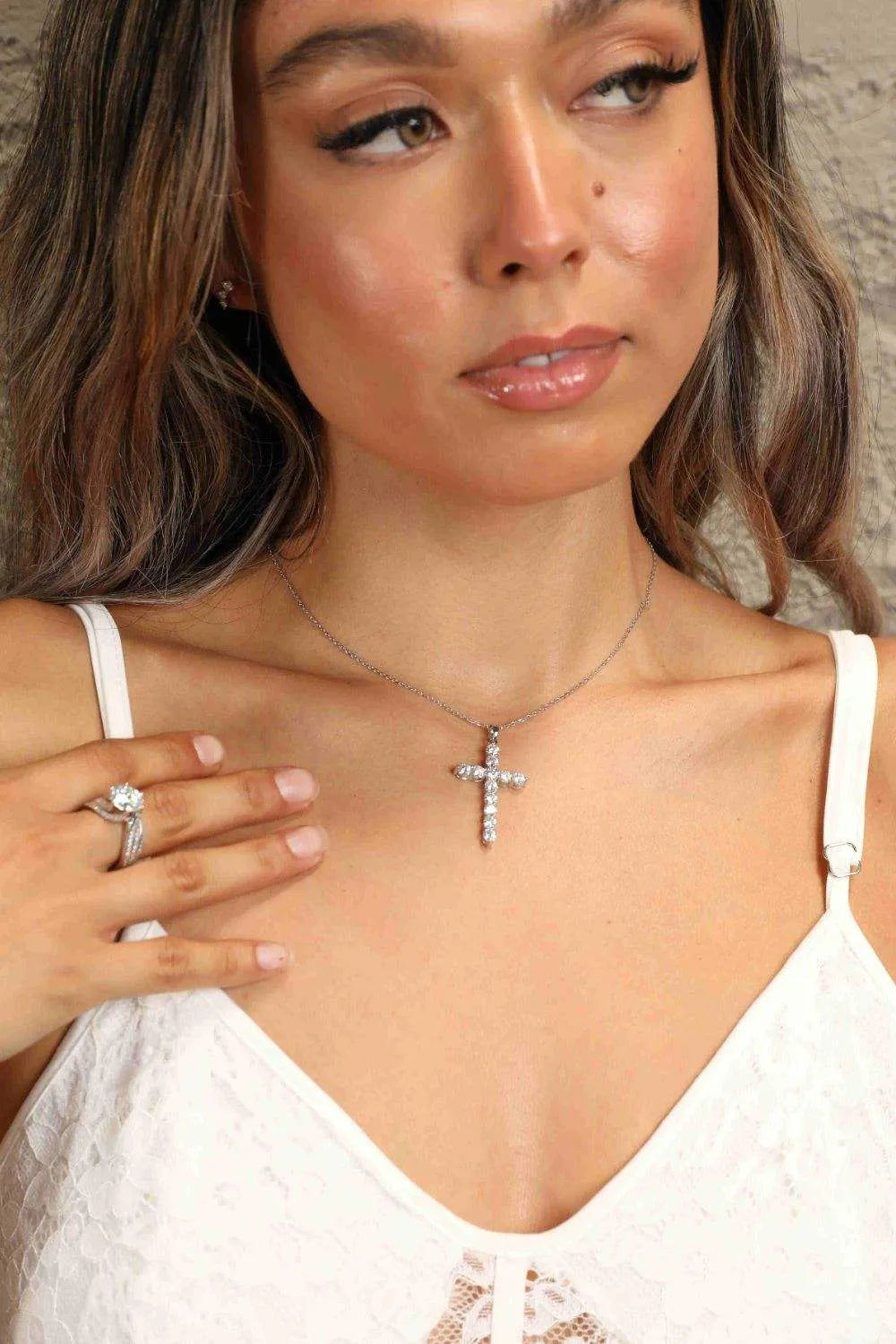 Adored 925 Sterling Silver Cross Moissanite Necklace Silver One Size Moissanite - Tophatter Daily Deals